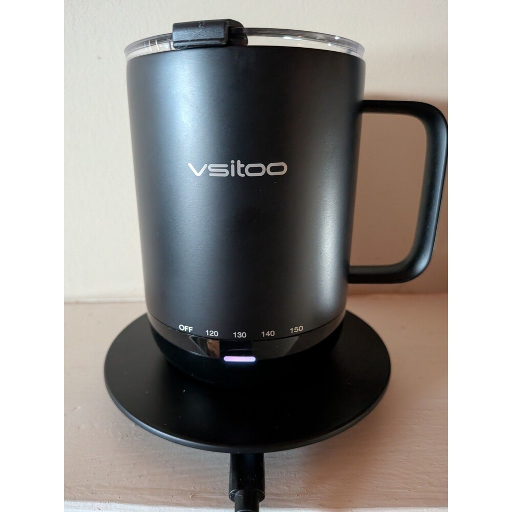 Vsitoo S3 Pro Self-Heating Smart Mug 16oz Black w/Coaster Charger Tested Works
